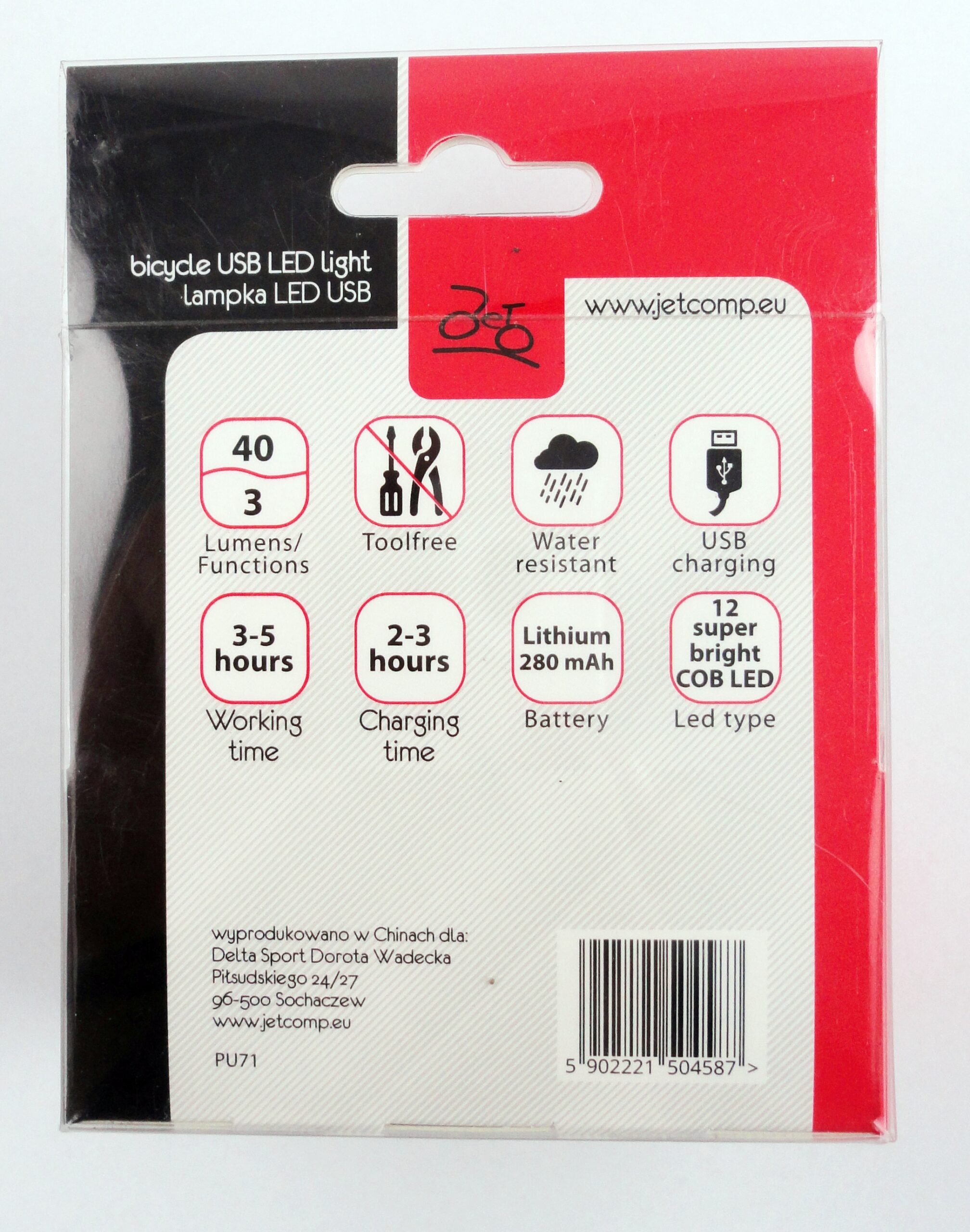 Lampka tył 40 lumenów USB